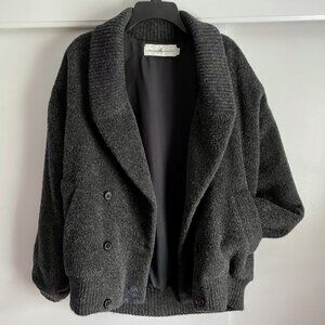 Peruvian Connection Bomber Jacket Size M Gray Alpaca Wool Vintage Button Coat